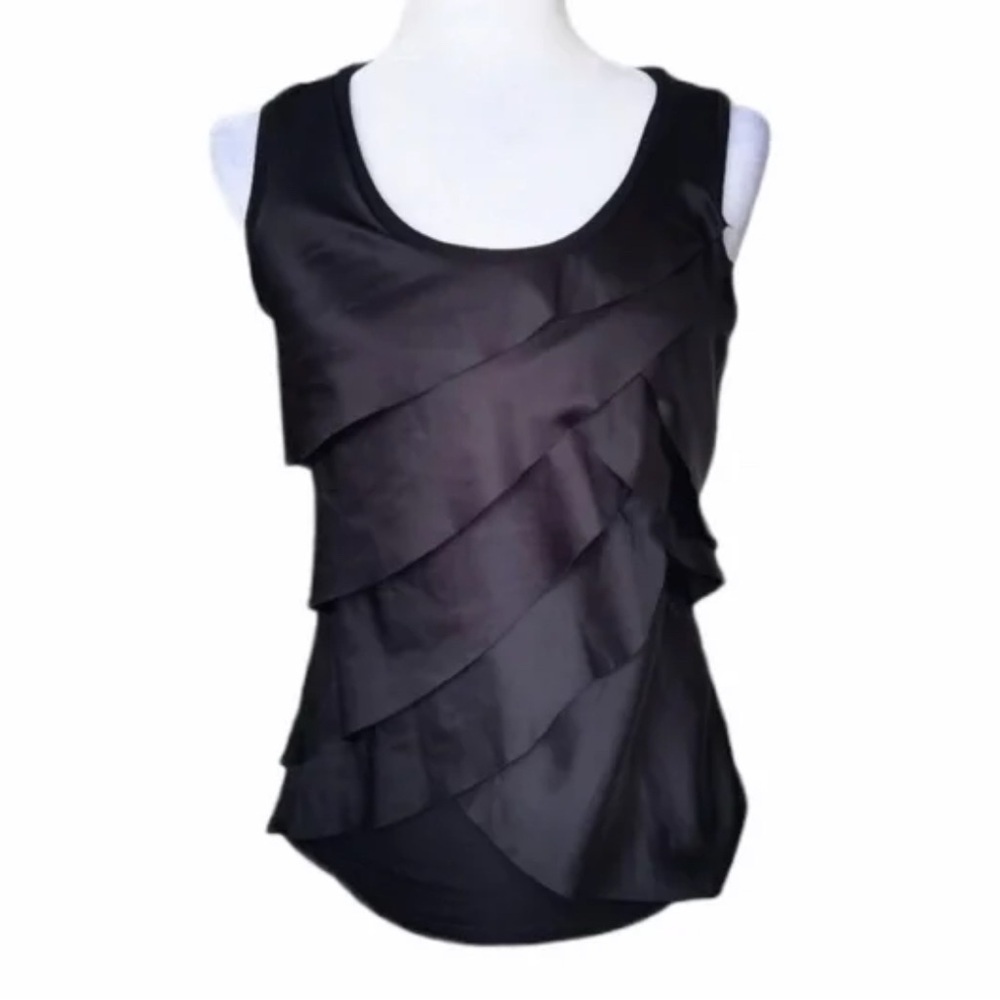 Tommy Hilfiger ruffle silky Blouse Tank top XSMALL Black sleeveless satin